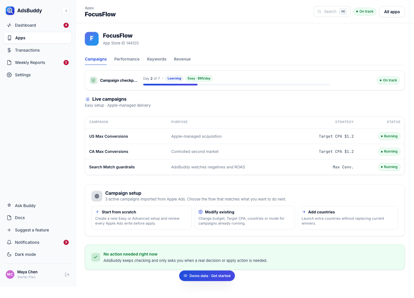 Panel web de AdsBuddy desarrollado por Fluxer Labs